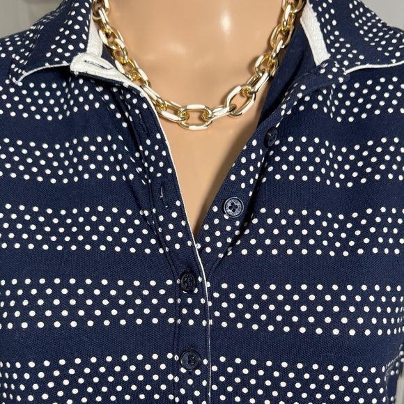 LANDS END Women’s Coastal Navy Stripe Polo Dress Sleeveless Collared Preppy Sz M - Picture 3 of 10